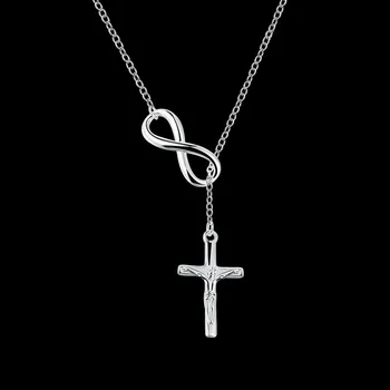 

Genuine 925 Sterling Silver Newest Women Chain Female Long Necklace Pendant Cross Pendant Simple Jewelry Accessories