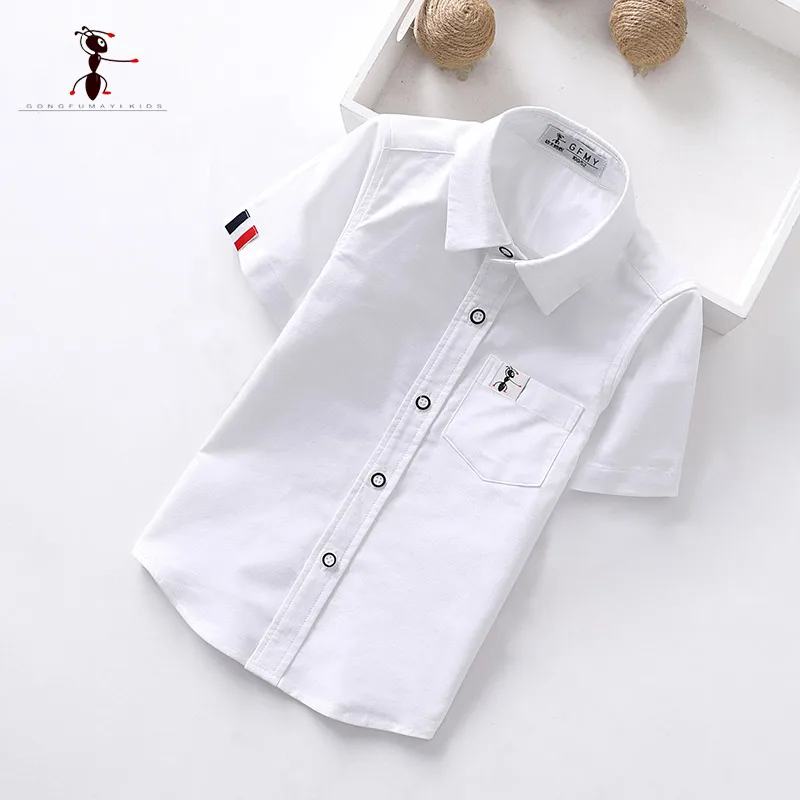 Kung Fu fourant-vêtements d'été manches courtes | Couleur unie, blanc, pour garçons étudiants, chemises mode Textile Oxford, haut en coton pour enfants, 2019