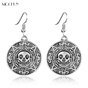 

MQCHUN Movie Pirates of the Caribbean Earrings Jack Sparrow Aztec Coin Skull Dangle Drop Earring Women Girl Jewelry Drop ship