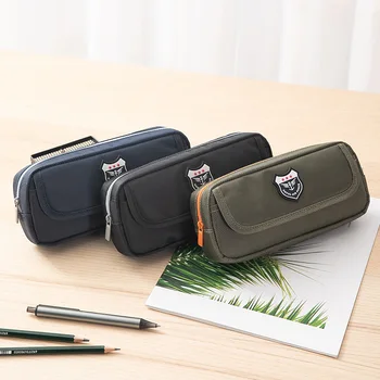 

Deli Canvas Pencil Bag Handsome Badge Cool Boys Pencil Case Large Capacity Multi-function Student Stationery Box School Supplies