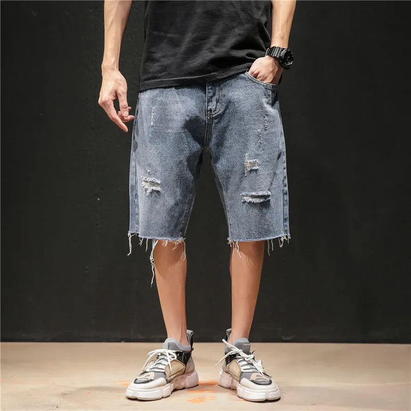 

Short Jeans Men 2019 Summer New Casual Straight Washed Shredded Denim Shorts Man Streetwear Hip Hop Loose Jeans Shorts Clothes