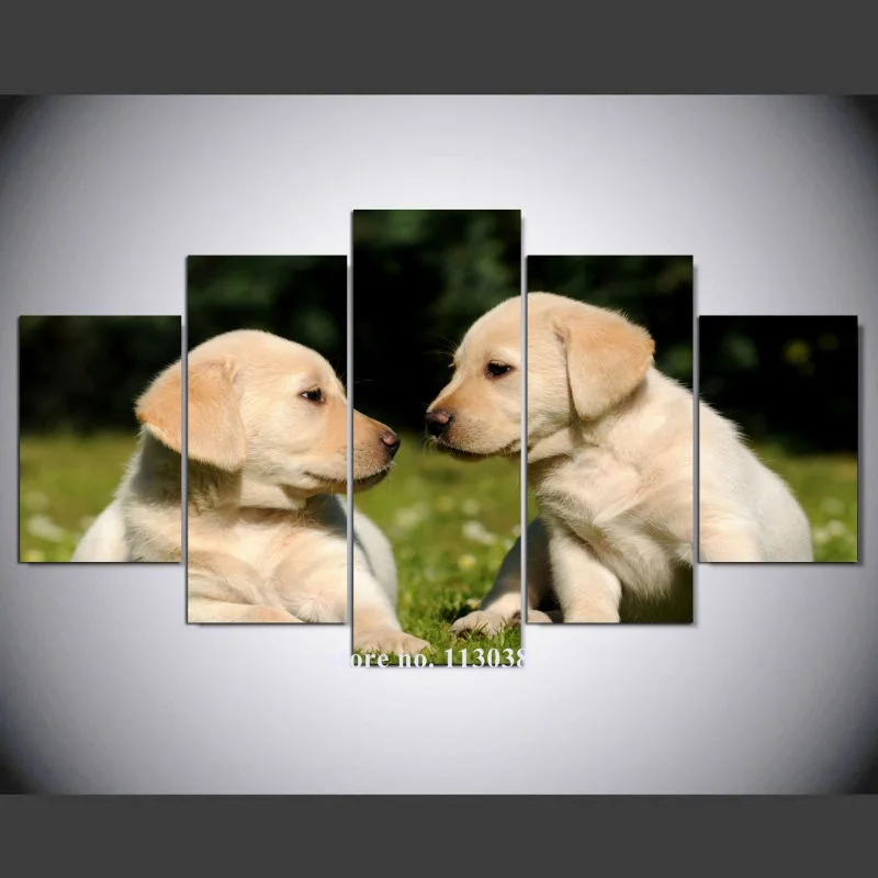 5 Pieces/set Two Cute Dogs Animals Print Canvas Painting Wall Art