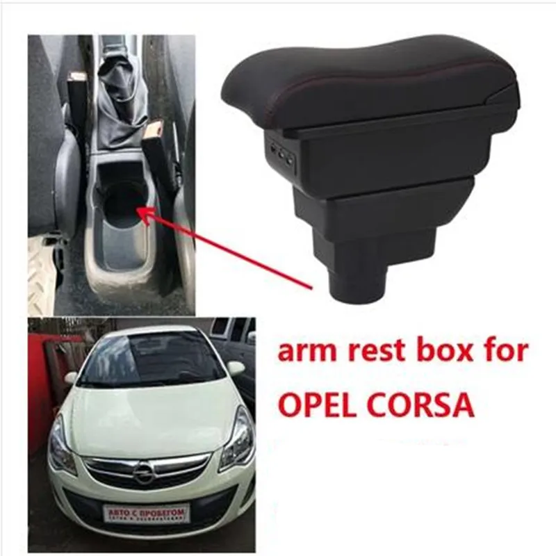 

For Opel Corsa Armrest box central Store content Opel Corsa armrest box with cup holder ashtray with USB interface