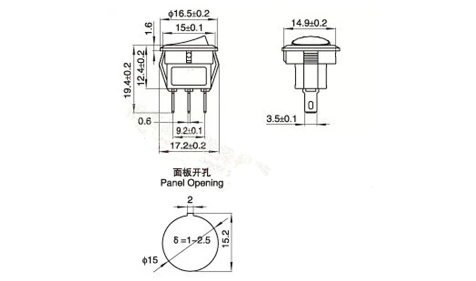 5* маленькие круглые черные 2-контактный 2-файлы 3A/250V 6A/125V кулисный переключатель качели Мощность переключатель