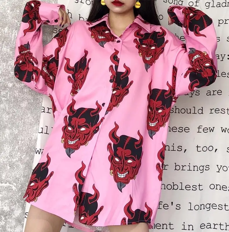 

Summer Harajuku Vintage Devil Print Loose Shirt