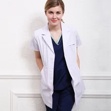 Медицинские халаты для мужчин и женщин, белые халаты для медсестер, вырезные лацканы, образуют Классические летние рабочие пальто с короткими рукавами