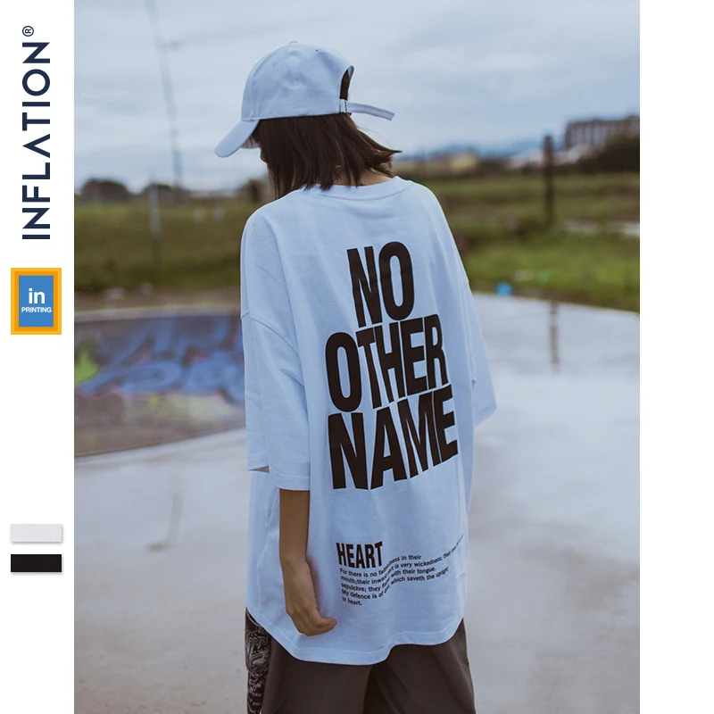 

INFLATION Men Clothing Oversize Short Sleeve Tshirt Letter Printed Tee Fashion Streetwear Hip Hop Casual Cotton Tops Tees 91101S