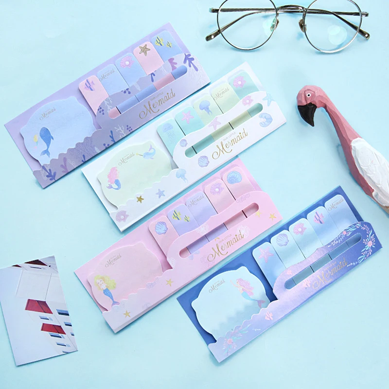 

4pcs Random 120sheets Mermaid Series Self-Adhesive Paper Sticky Stick Marker Word Writing Memo Pad Note Stationery Kids Gift