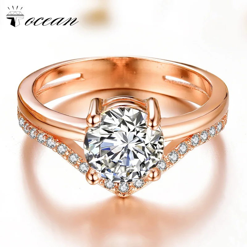 Tocean Rose Gold Color Wedding Rings for Women Round Cute Round Cubic AAA Zircon Engagement Femme Bijoux Bague Size 5-12 W007