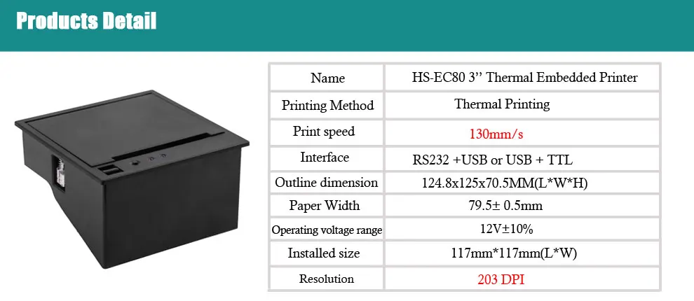 HS-EC80 80 мм панельный Последовательный rs232 usb модуль термопечати с резцом встроенный RESPBERRY с магнитно заблокированной открытой бухтой