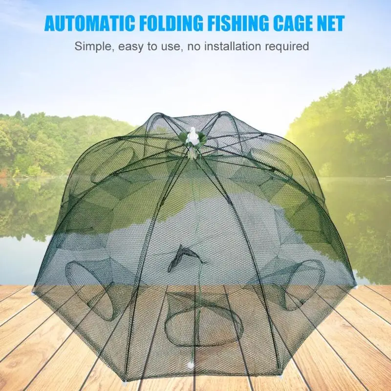 

Portable Automatic Folding Umbrella Type Nylon Fishing Net Shrimp Cage Crab Fish Trap Cast Net 6 8 10 12 16 20 Holes Aid Fishing
