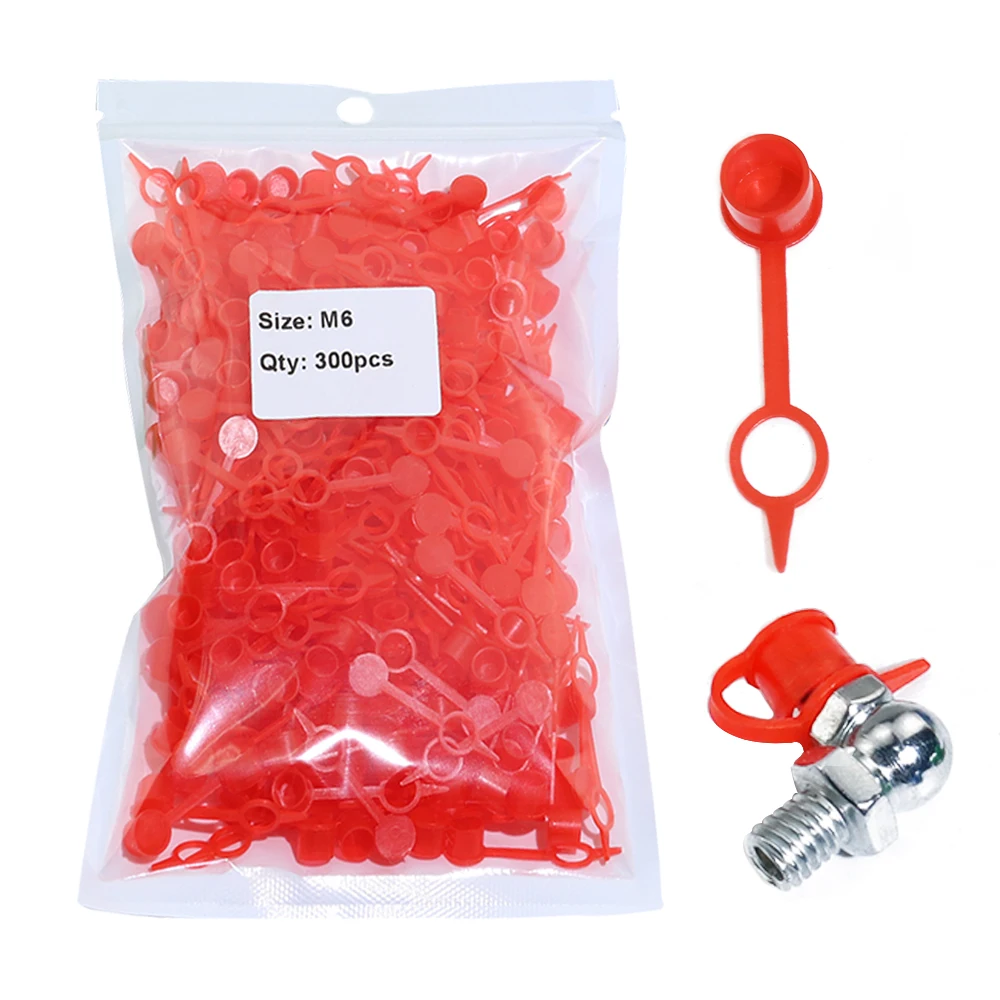 

300PCS Grease Fitting Caps RED Polyethylene Dust Caps for M6 Metric Thread Grease Zerk Nipple Fitting