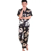 Китайские традиционные Стиль Печати Дракон пижамный комплект Для мужчин 2 шт. короткий рукав и короткие штаны Свободные район пижамы Размеры L, XL XXL