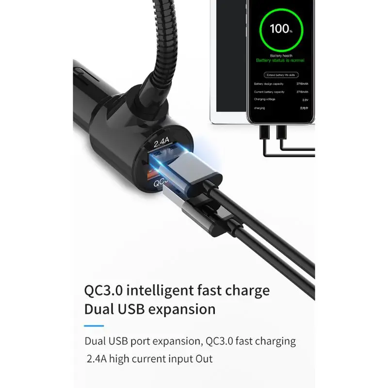 Bluetooth FM Transmitter Hands-Free Car Wireless Radio Adapter Kit QC3.0 Smart Dual USB Ports TF Card Mp3 Music Player
