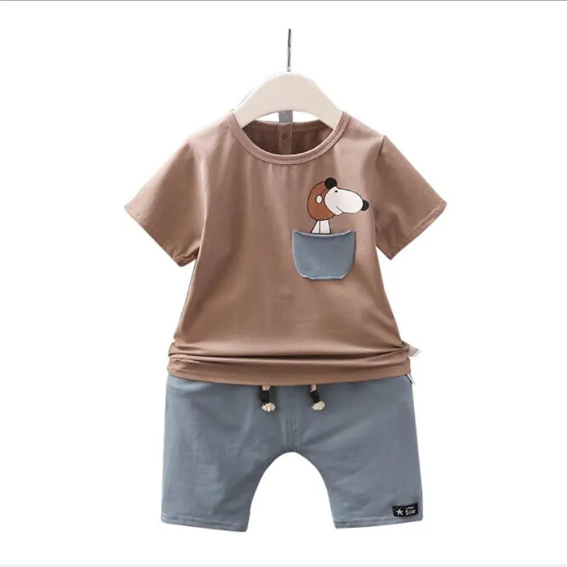 

2019 summer new children's stereo cartoon patch cotton short-sleeved suit baby short-sleeved T-shirt two-piece tide