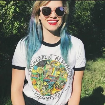 2020 Short Sleeve Women Tshirt Psychedelic Research Volunteer Printed Vintage Shirt Harajuku Summer Top T Shirt Women disney vogue women t shirt creative short sleeve fairy tale villain painting printed popular summer hipster tshirts white top
