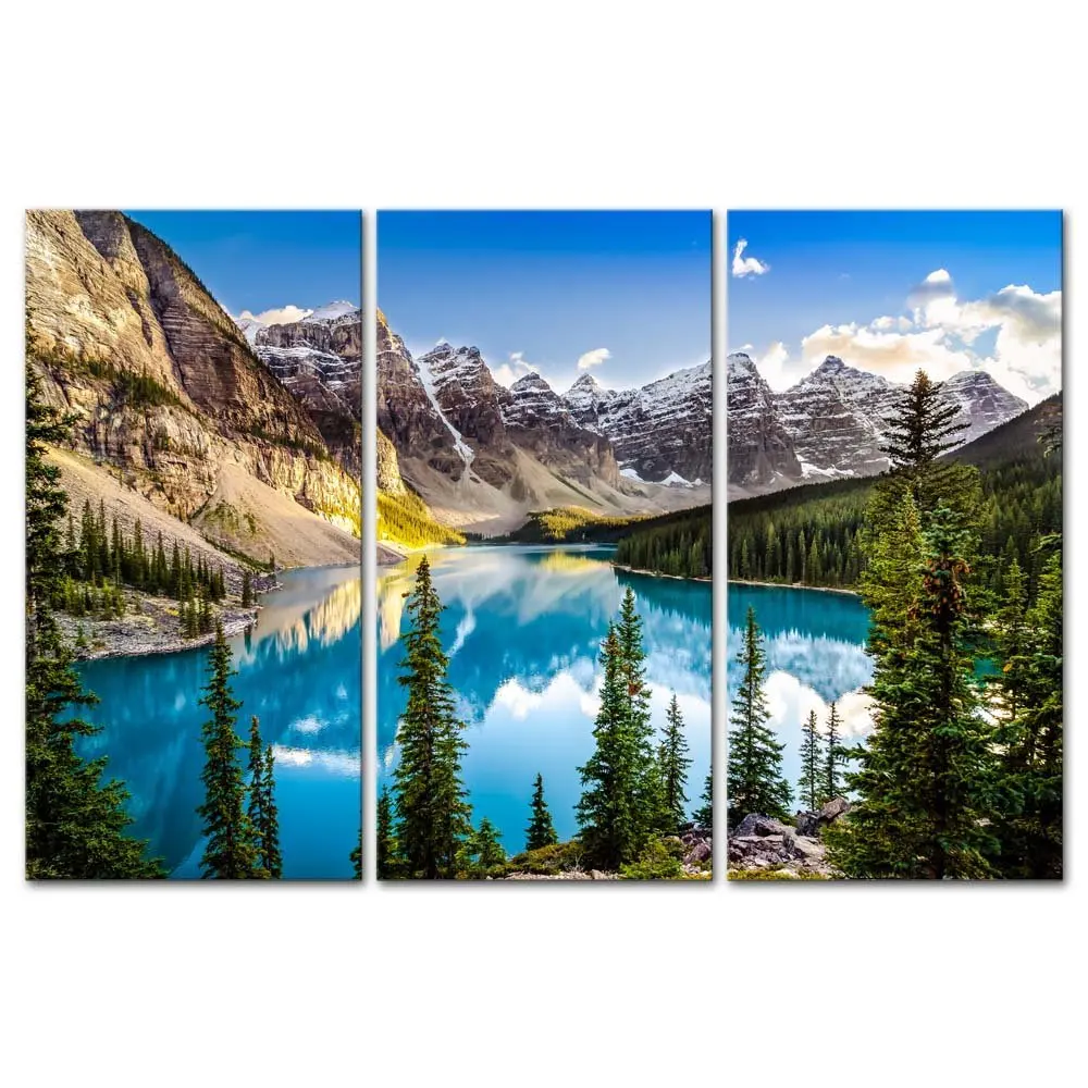 3 Pieces Modern Wall Art For Home Decor Morain Lake And Mountain Range Alberta Canada Landscape