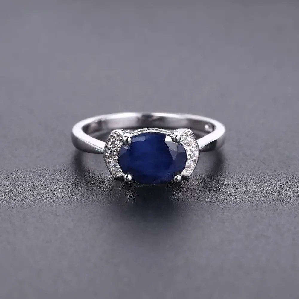 GEM'S балетное 925 пробы Серебряное кольцо 2.02Ct классические натуральные кольца с голубым сапфиром для женщин подарок на свадьбу, помолвку ювелирные изделия