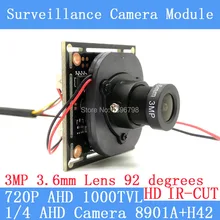 Color HD CMOS 1000TVL AHD CCTV Camera Module 3MP 3.6mm Lens+PAL or NTSC Optional surveillance cameras IR-CUT dual-filter switch