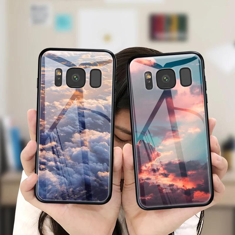 

Zerrul Tempered Glass Phone Case For Samsung Galaxy S8 S9 S10 Plus Luxury Cloud Sea Back Cover