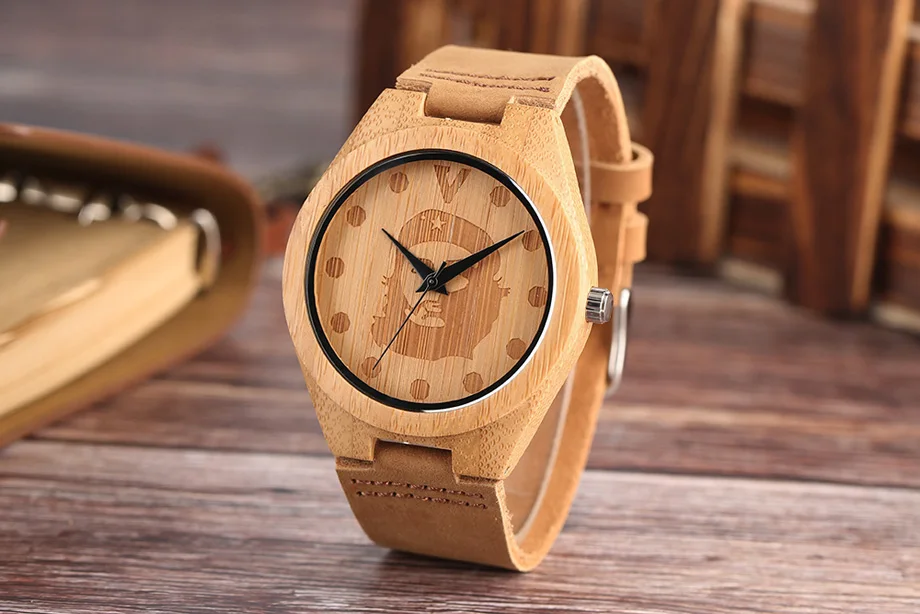 Top Bamboo Wood Watches Natural Handmade Quartz Wristwatch Che Guevara Dial Creative Mens Hour with Genuine Leather Strap (13)