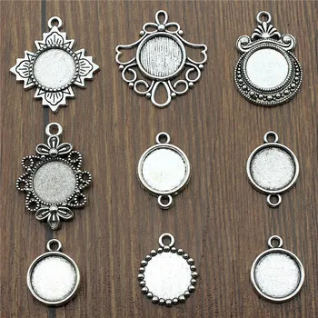 

20pcs Fit 12mm Glass Cabochon Antique Silver Color Cabochon Base Setting Charms Pendant Collection Jewelry Making