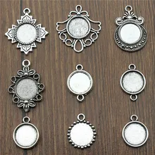 20 adet / grup Fit 12mm Yuvarlak Cam Cabochon Taban Ayarı Kolye Tepsi Takı DIY Yapımı Için Antik Gümüş Renk FM4018
