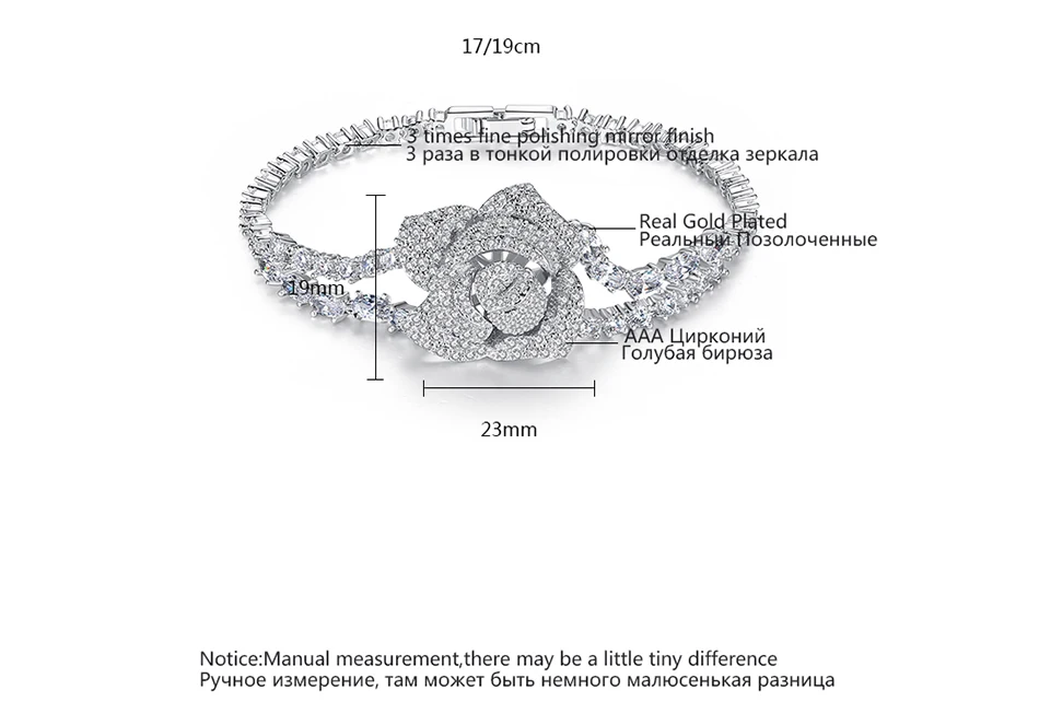 Luoteemi Роскошный Большой розы цепи ссылка браслет для Для женщин Дамы Сияющий AAA кубический циркон Ювелирные изделия из кристаллов подарок Браслеты