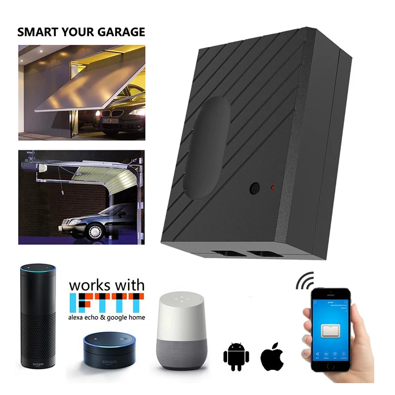 

WiFi remote control Garage Door Switch by eWelink or Smart Life app compatible with Alexa and Google home for Smart home
