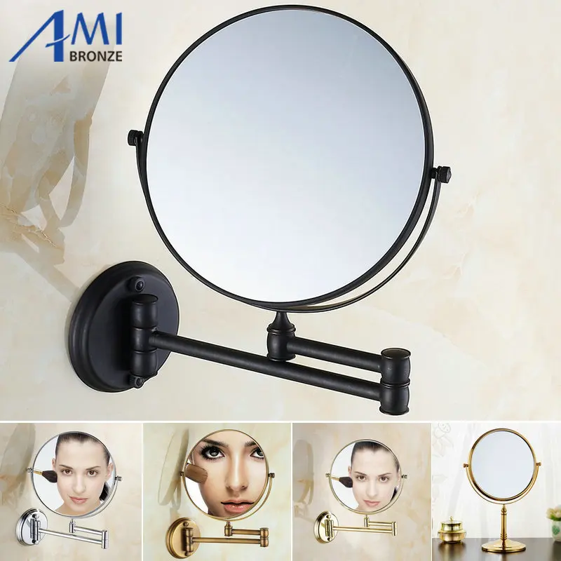 8" Brass Bathroom Makeup Mirror Cosmetic Mirror Double Faced Magnifying Bath Mirrors Antique