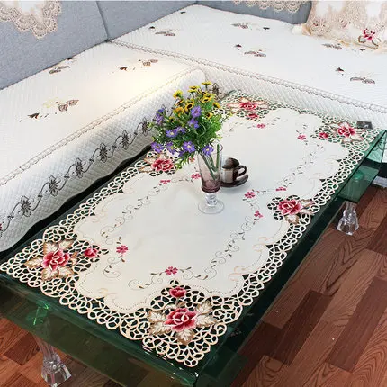 

Free Shipping 1 X Euro Elegant Polyester Table Runner Embroidered Floral Cutwork Table Cloth Covers Home Deco Supply