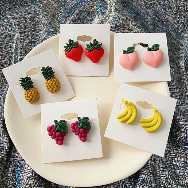 

New Korea Cute Fruit Earrings Kawaii Kiwi pineapple grape banana Strawberry apple Charms Pendants for DIY Girl Fruit Earring