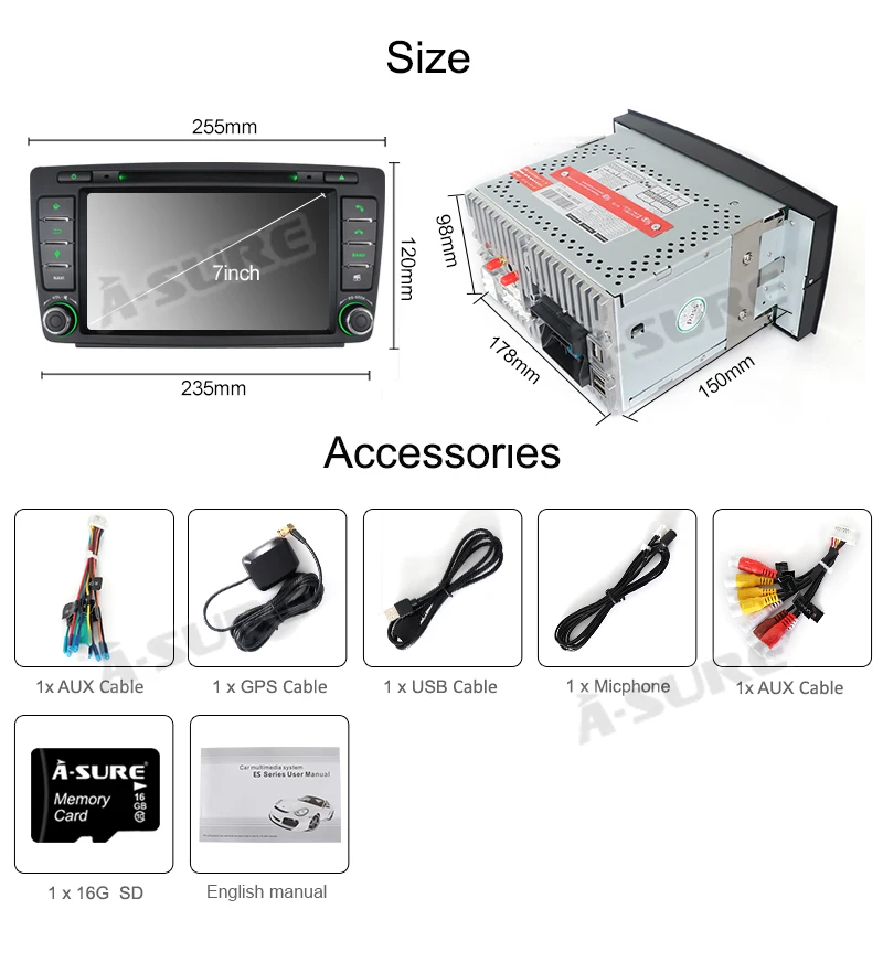 Best A-Sure 2 Din 7 Inch Car Radio DVD player Stereo GPS Navigation For SKODA Octavia Yeti Fabia 2009-2013 Bluetooth RDS CANBUS 23