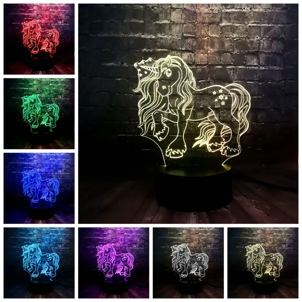 Новинка милый Единорог Лошадь 3D светодиодный 7 цветов USB зарядка Лава спальня теплый настольный ночник праздник день рождения Дети подарок игрушка
