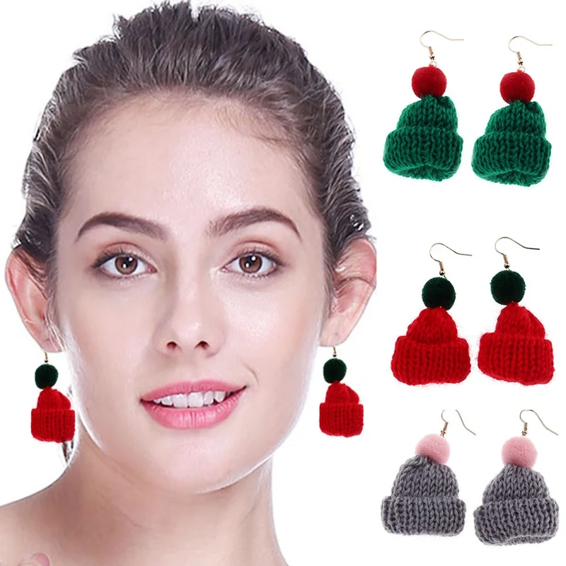 2019 New Wool Sweet And Lovely Hat Jewelry Earrings Hand Knitted Wool