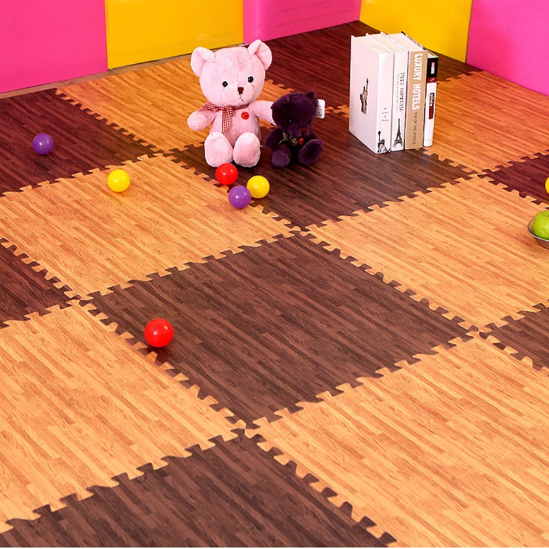 Soft 30*30cm Waterproof EVA Foam Floor Mat Wood Stripe Cushion Carpet