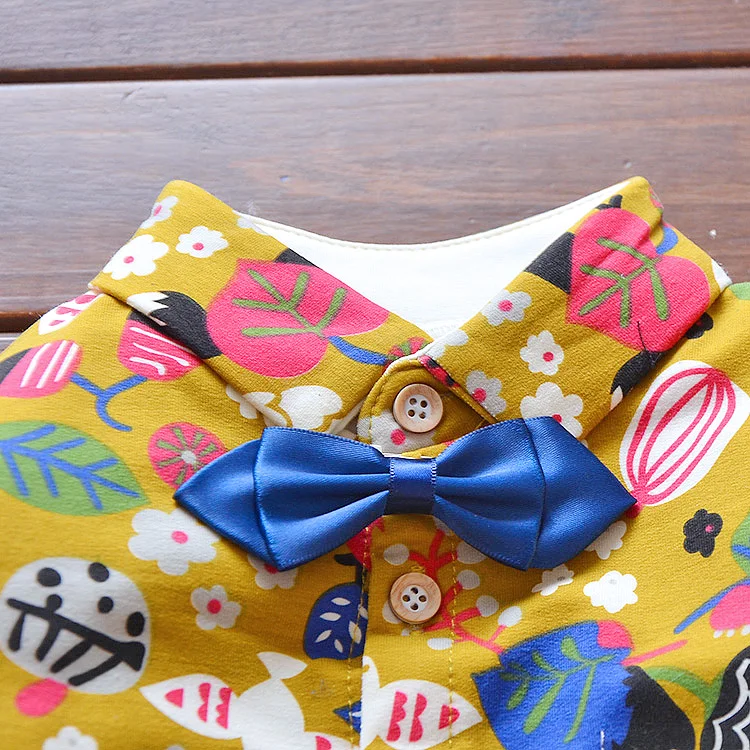Весенне-осенние комплекты одежды из 2 предметов для мальчиков праздничная одежда с галстуком для малышей Детский Костюм Джентльмена с цветочным рисунком детская повседневная осенняя одежда на 1 год