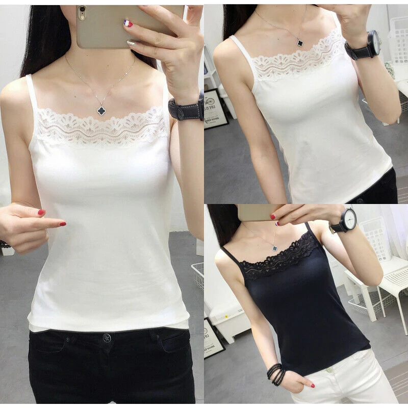 

2019 summer women fashion casual T-shirts ladies sleeveless lace patchwork strap vest sport wear plus size