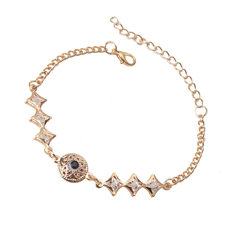 

1 string Gold Color Round Evil Eye Charms Bracelet Crystal Star Shape Beads Link Chain Bracelets For Women Girl Jewelry
