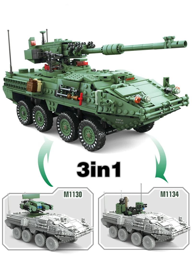KAZI 10001 век военные MGS-M1128 танки Строительные блоки Набор бронированных автомобилей DIY Кирпичи игрушки для детей