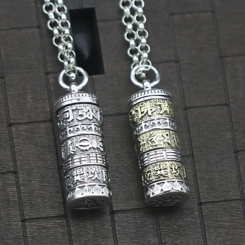 

Retro Solid Real 925 Silver Sterling Necklace Tibet Buddha Om Pendant Amulet Six-word Mantra Necklace gossip curse evil pendant