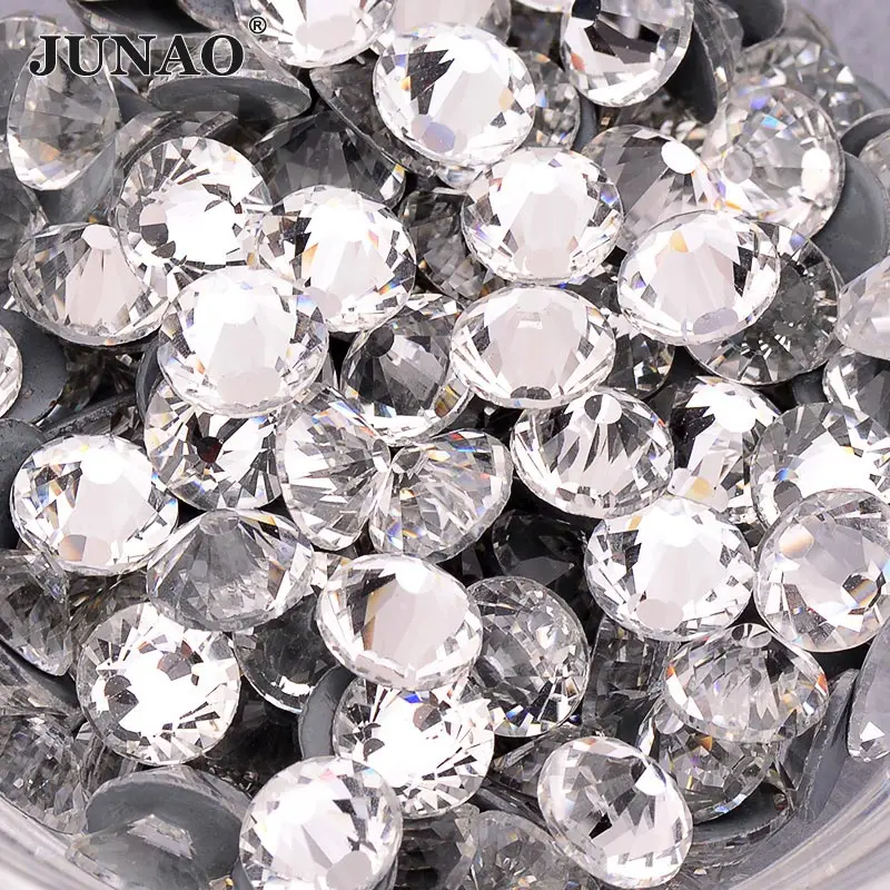 JUNAO SS 6 10 16 20 30 Wholesale AB Crystals Hot Fix Glass Rhinestone Flatback Iron On Strass In Bulk Hotfix Crystal Stones 