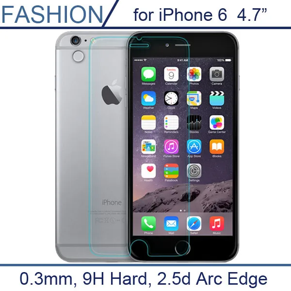 i6 0.3mm Tempered Glass Protective film for iPhone 6 6s 4.7'' 9H 2.5D Arc Edge Transparent Screen Protector Cover + Clean Tools