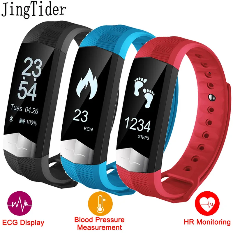 JingTider Bluetooth Смарт браслет ЭКГ дисплей пульсометр Монитор артериального давления
