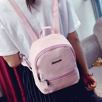 

Cute and exquisite compact solid color Girls Leather School Bag Travel Backpack Satchel Women Shoulder Rucksack