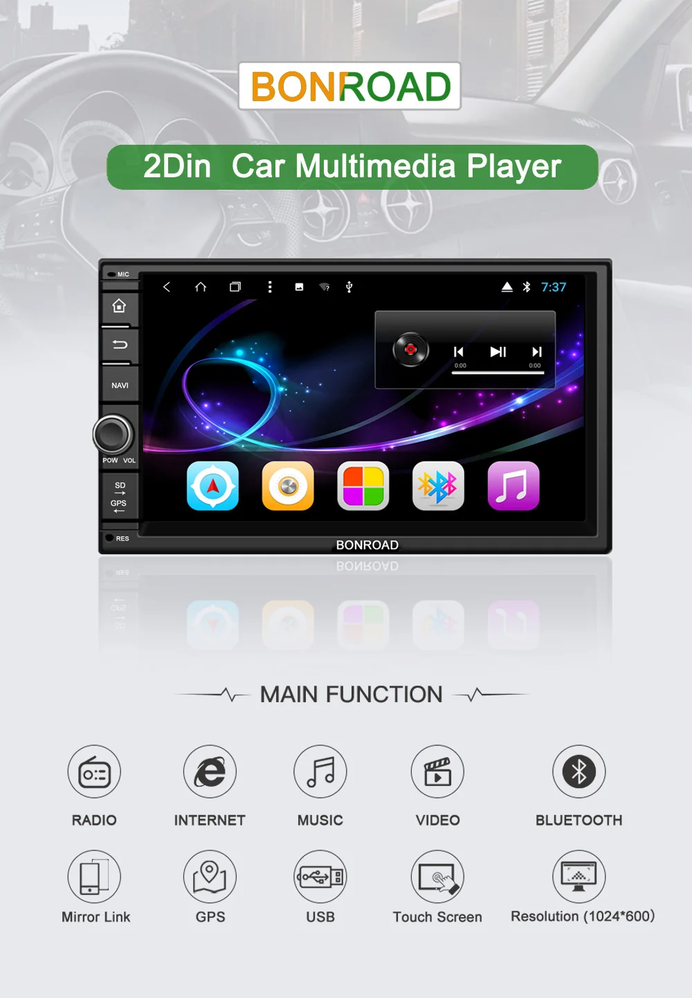 Flash Deal Bonroad 7" Android8.1 Car Multimedia Player GPS Navigation For Nissan For Kia For Hyundai Car autoradio Audio Stereo  (No DVD) 0