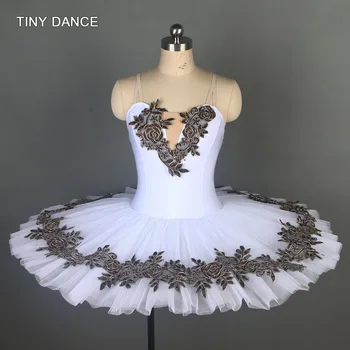

Solo Dance Costume White Ballet Dance Pancake Tutu with Brown Sequin Accessories Stiff Tulle Tutus Girls Dance Wears BLL112-4