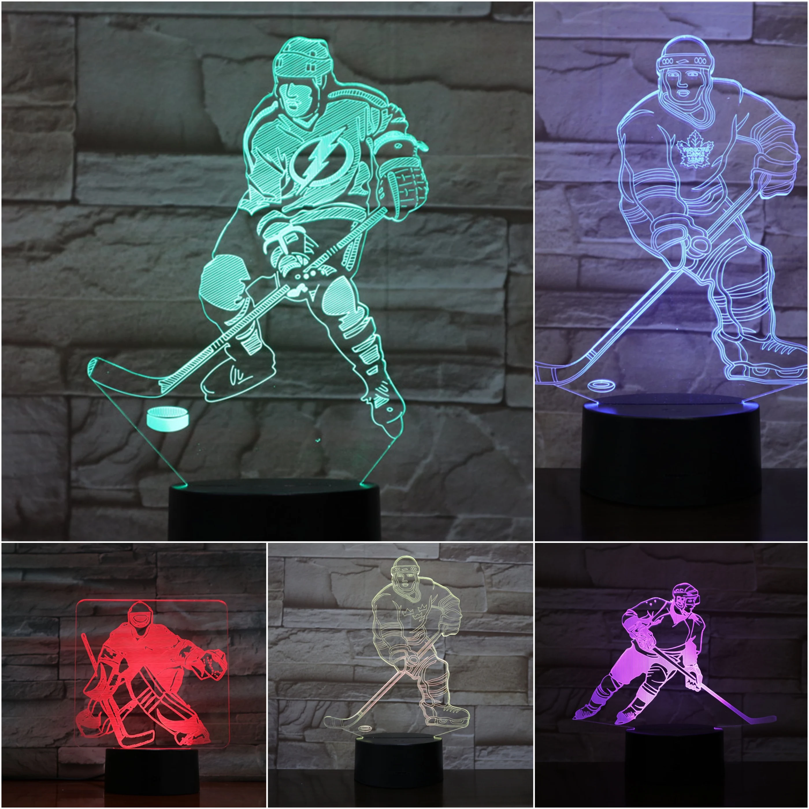 

3d Led Night Light Puck Nhl Team Tampa Bay Lightning Player Figure Ice Hockey Toronto Maple Leafs Desk Lamp Bedside
