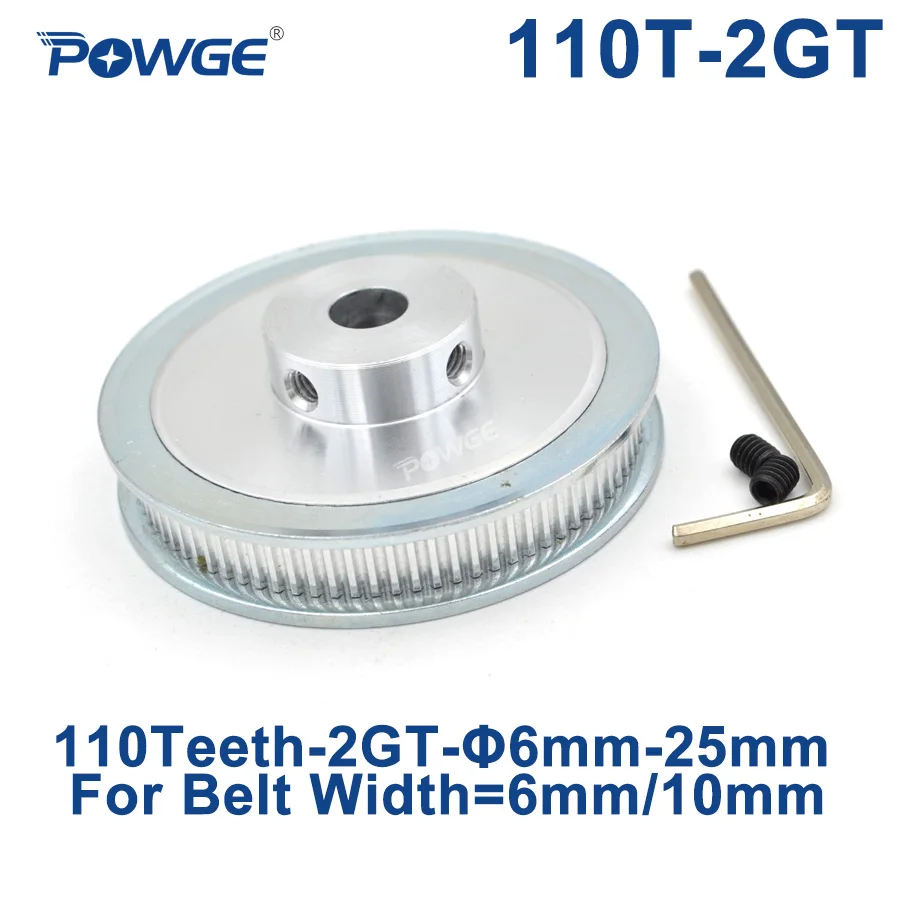 Зубчатый шкив POWGE 110 зубцов 2GT отверстие 6/6.35/8/10/12/14/15/16/19/20/22/25 мм для синхронного