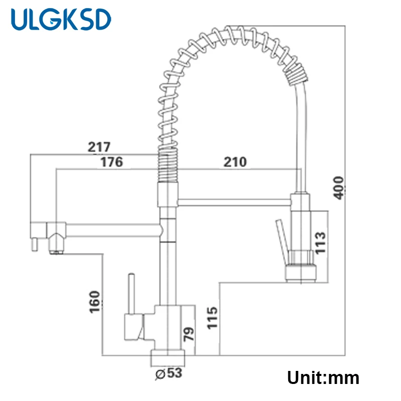 Ulgksd оптом и в розницу хромированный латунный пружинный кухонный кран Pull Down опрыскиватель с одной ручкой и отверстием смеситель для раковины